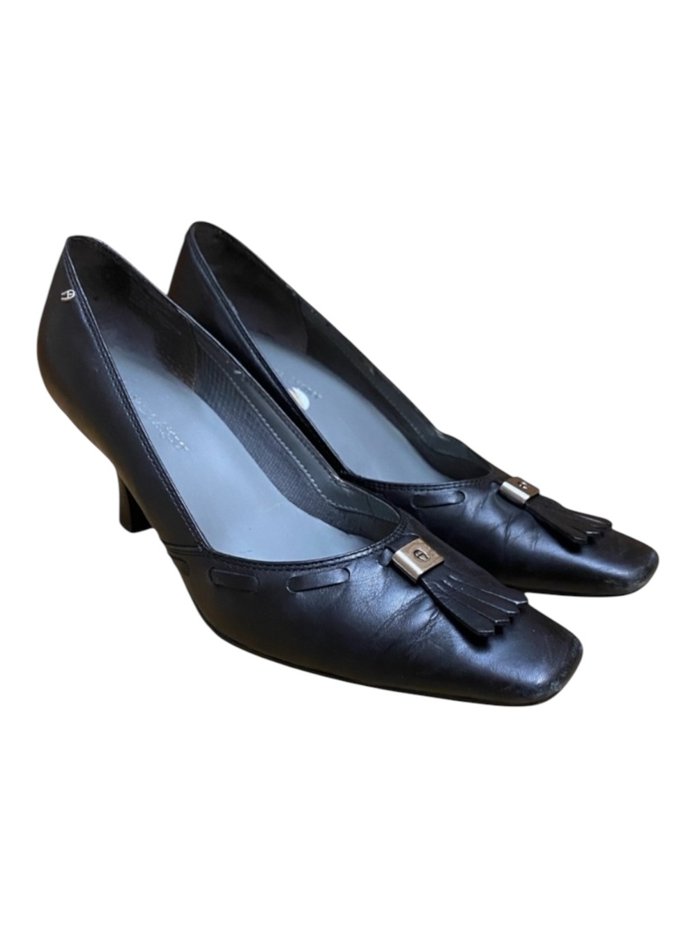 Etienne Aigner Omaha Vintage Black Leather Kitten Heels Shoes Work Wear